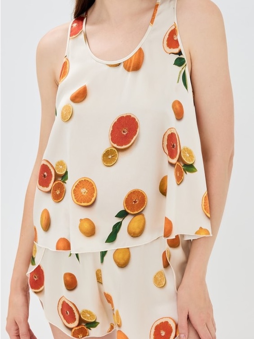 Lunya Washable Silk Tulip Back pajama set - Main Squeeze citrus print size small